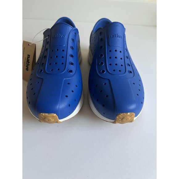 Native Robbie Sugarlite Slip On Shoe Victoria Blue Shell White Size J3 Big Kids - Picture 3 of 9